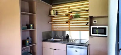 Cuisine ou kitchenette dans l'établissement La Luna - Tiny House Spa - Romantique & Nature