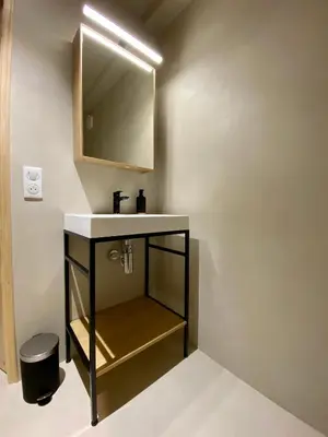 Un ou plusieurs lits dans un hébergement de l'établissement LE STUDIO,Superbe appartement meublé avec terrasse