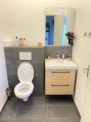 Salle de bains dans l'établissement Chambre tropicale privée au coeur d'un village calme et proche du vignoble