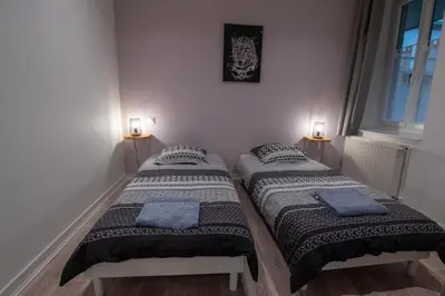Un ou plusieurs lits dans un hébergement de l'établissement Appartement Quai Jean Jaurès Le Panorama