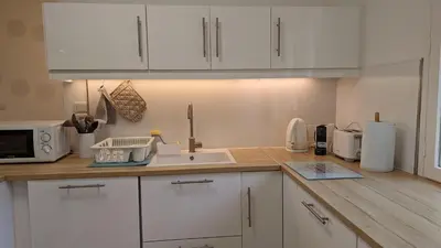 Cuisine ou kitchenette dans l'établissement L'Orée du bois