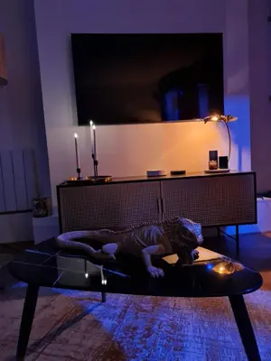 Télévision ou salle de divertissement dans l'établissement Spa-Sauna-Ciel de pluie tropicale-Champagne Nuit Romantique - Escapade Mâconnaise