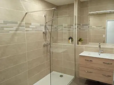Salle de bains dans l'établissement Gite A la bonne fermière