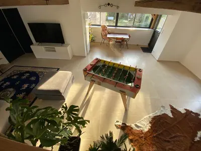 Télévision ou salle de divertissement dans l'établissement Le Pied du Loup - gîte proche Cluny au calme 6-7 personnes
