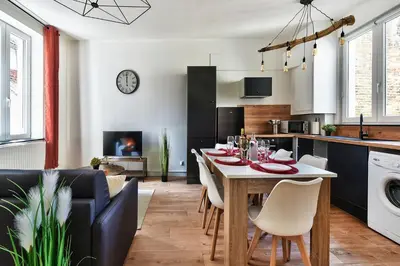 Cuisine ou kitchenette dans l'établissement Appartement Le Chaleureux Chalon - Hyper-Centre