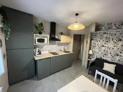 Cuisine ou kitchenette dans l'établissement Duplex paisible à la campagne