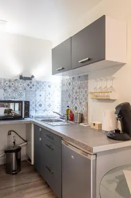 Cuisine ou kitchenette dans l'établissement Le Magenta, Studio proche de la place Wilson